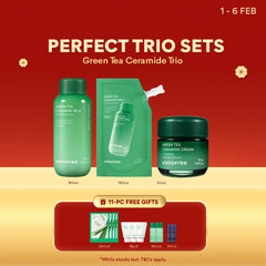 Green Tea Ceramide Trio - Milk 160ml + Refill 160ml + Cream 50ml for Deep Hydration, Barrier Repair