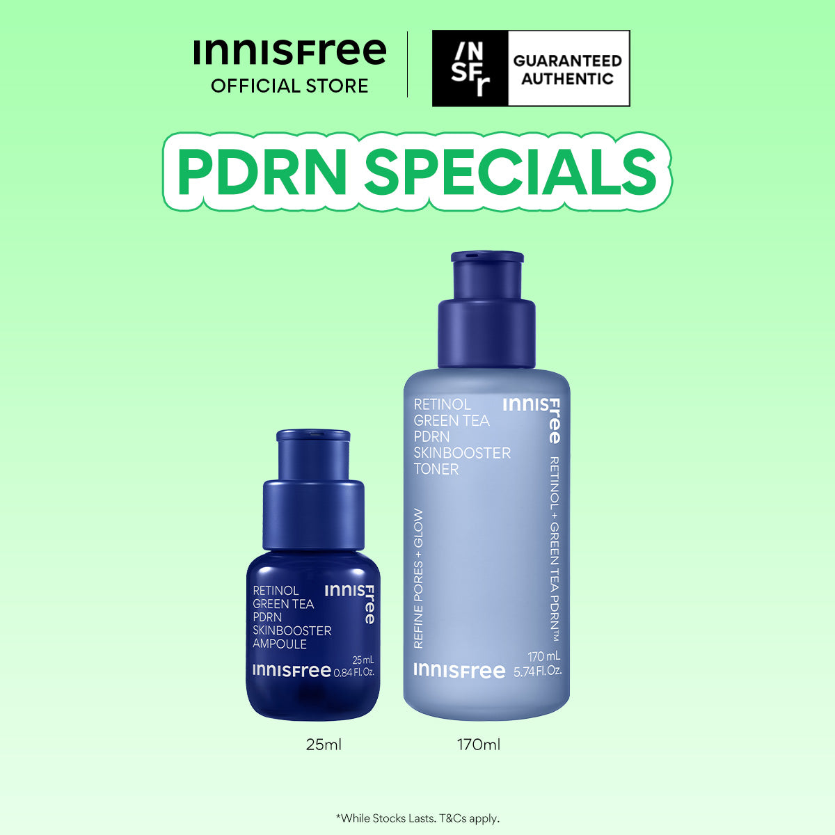 Green Tea PDRN Skin Booster Duo - Ampoule 25ml + Toner 170ml for Pores, Wrinkles, Fine lines
