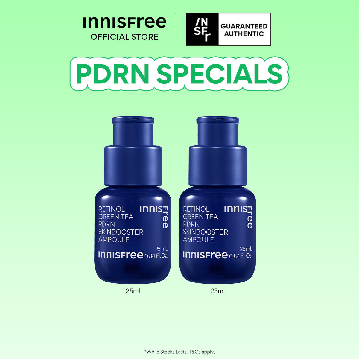 Green Tea PDRN Skin Booster Ampoule 25ml + 25ml for Pores, Wrinkles, Fine lines