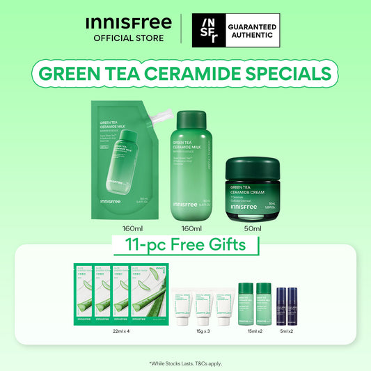 Green Tea Ceramide Trio - Milk 160ml + Refill 160ml + Cream 50ml for Deep Hydration, Barrier Repair