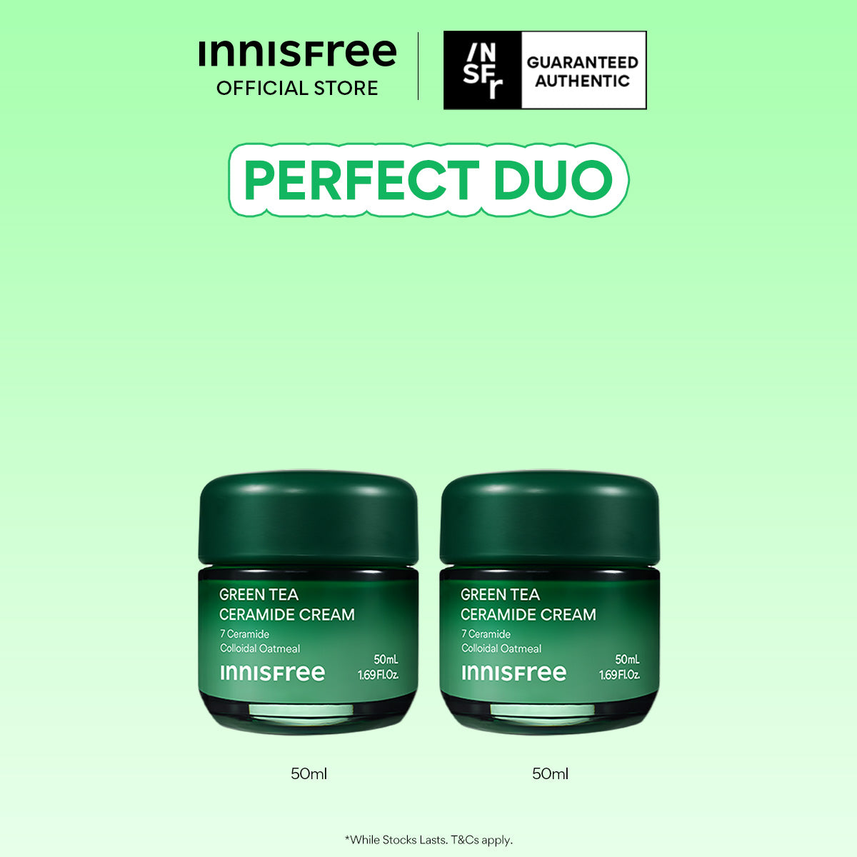 Green Tea Ceramide Cream Duo - Moisturizer, Hydration & Barrier Repair