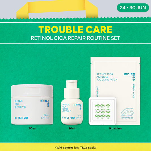 Retinol Cica Repair Barrier Skin Set - Repair Ampoule, Toner Pad and Focusing Patch for Acne Skin