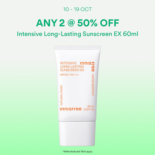 [10-19 Oct: 50% OFF ANY 2] INNISFREE Intensive Long-Lasting Sunscreen 60ml - Water Resistant for Daily & Outdoor use