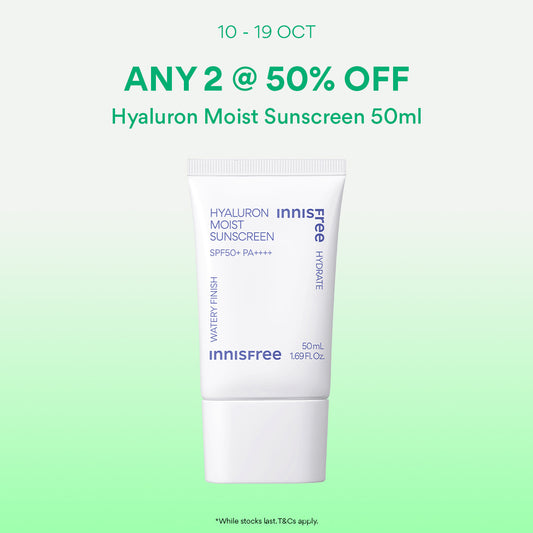 [10-19 Oct: 50% OFF ANY 2] INNISFREE Hyaluron Moist Sunscreen 50ml - Light, Moisturising, No White Cast