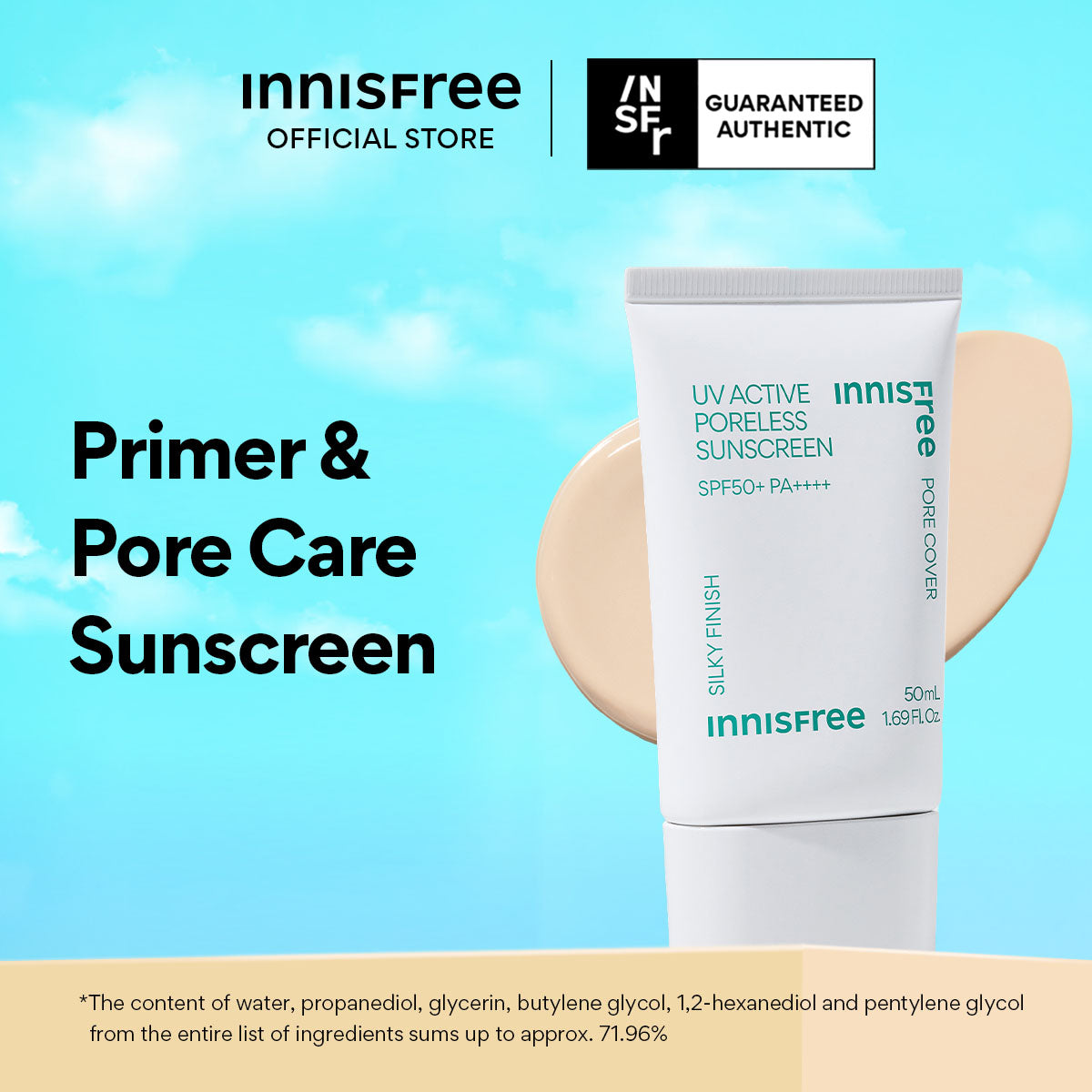 UV Active Poreless Sunscreen 50ml - Tinted Sunscreen with Pore Priming