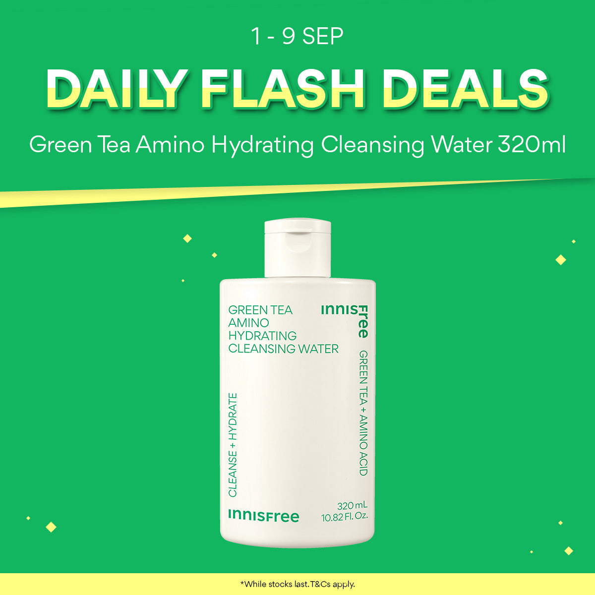 [2 SEP FLASH DEAL] Green Tea Amino Hydrating Cleansing Water 320ml - Hydrating Micellar Water for Daily Cleansing
