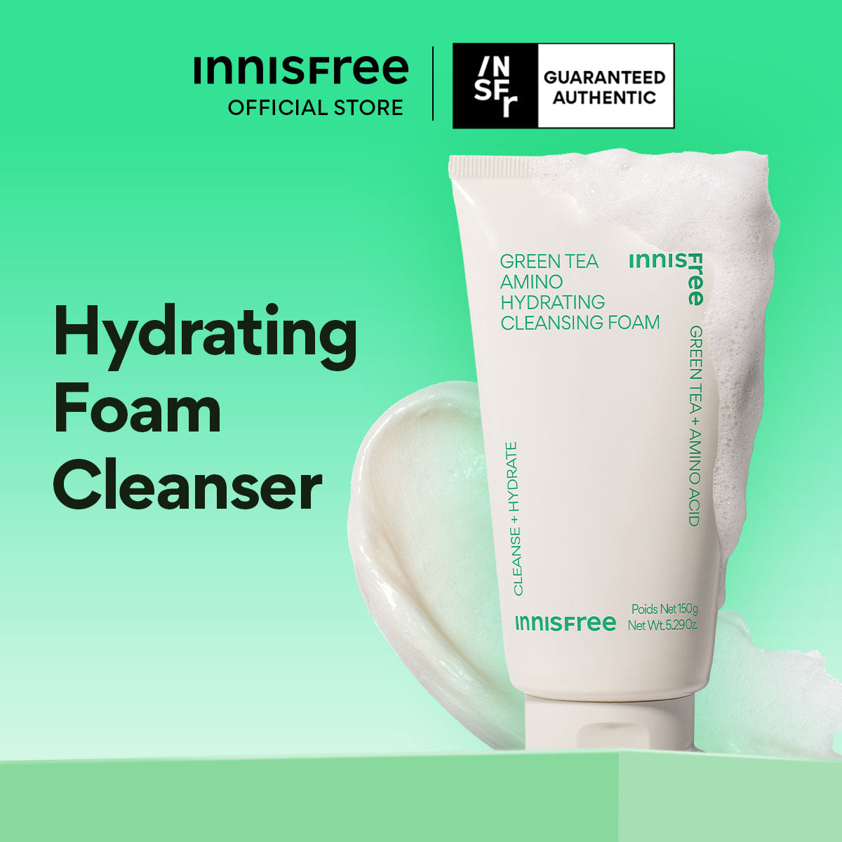 Green Tea Amino Hydrating Cleansing Foam 150g - Daily Hydrating Facial Cleanser