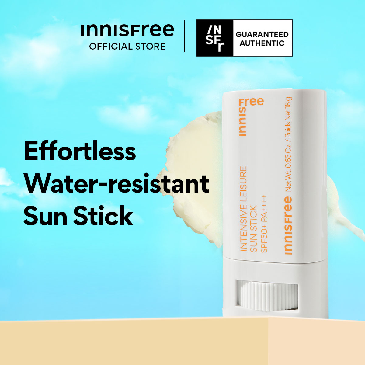 Intensive Leisure Sun Stick 18g - Water Resistant, Easy Sunscreen Reapplication