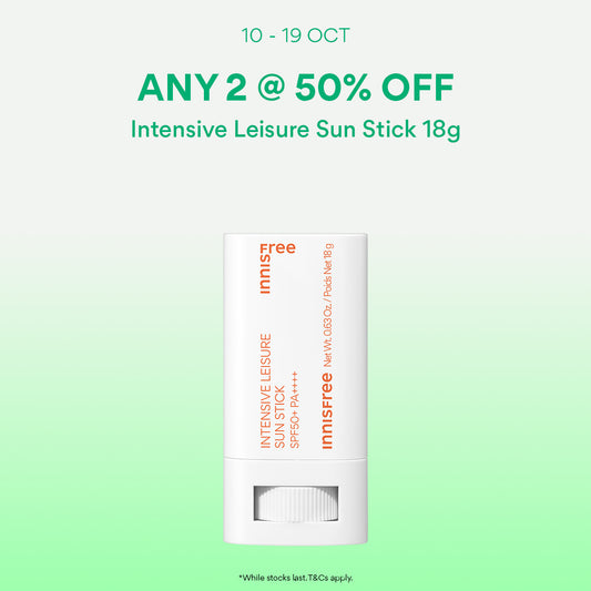 [10-19 Oct: 50% OFF ANY 2] INNISFREE Intensive Leisure Sun Stick 18g - Water Resistant, Easy Sunscreen Reapplication