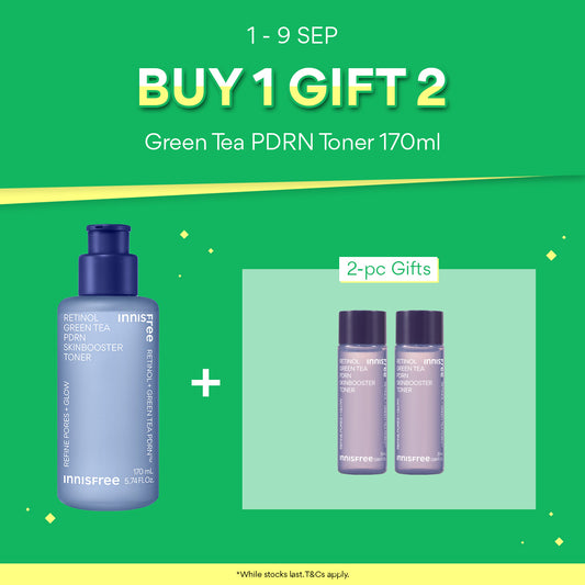 [Buy 1 GIFT 2] INNISFREE Retinol Green Tea PDRN Skinbooster Toner 170ml + 2PCS Travel-size for Pore, Wrinkle & Firming Care