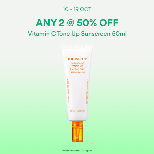 [10-19 Oct: 50% OFF ANY 2] INNISFREE Vitamin C Tone Up Sunscreen 50ml - Tinted Sunscreen & Brightening Skincare