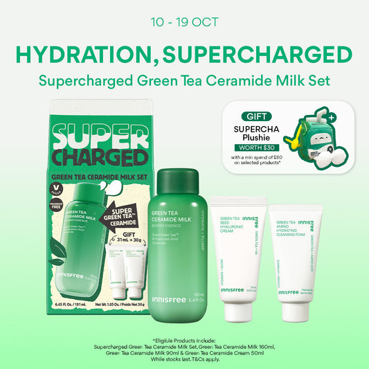 [NEW] INNISFREE Supercharged Green Tea Ceramide Milk Set - 3PCS Skincare for Deep Hydration, Moisture