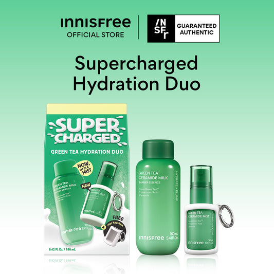 [Limited Edition] Supercharged Green Tea Hydration Set - Green Tea Ceramide Milk Essence + Mist & Free Mist Keychain