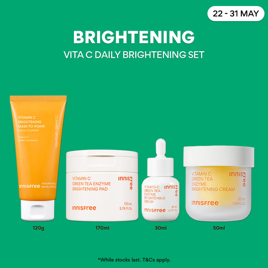 Vitamin C Daily Brightening Set - Cleanser, Toner Pad, Serum & Cream for Dark Spot Care