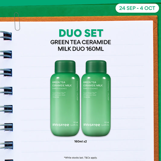 Green Tea Ceramide Milk Duo 160ml - Milk Essence, Hydration & Barrier Repair