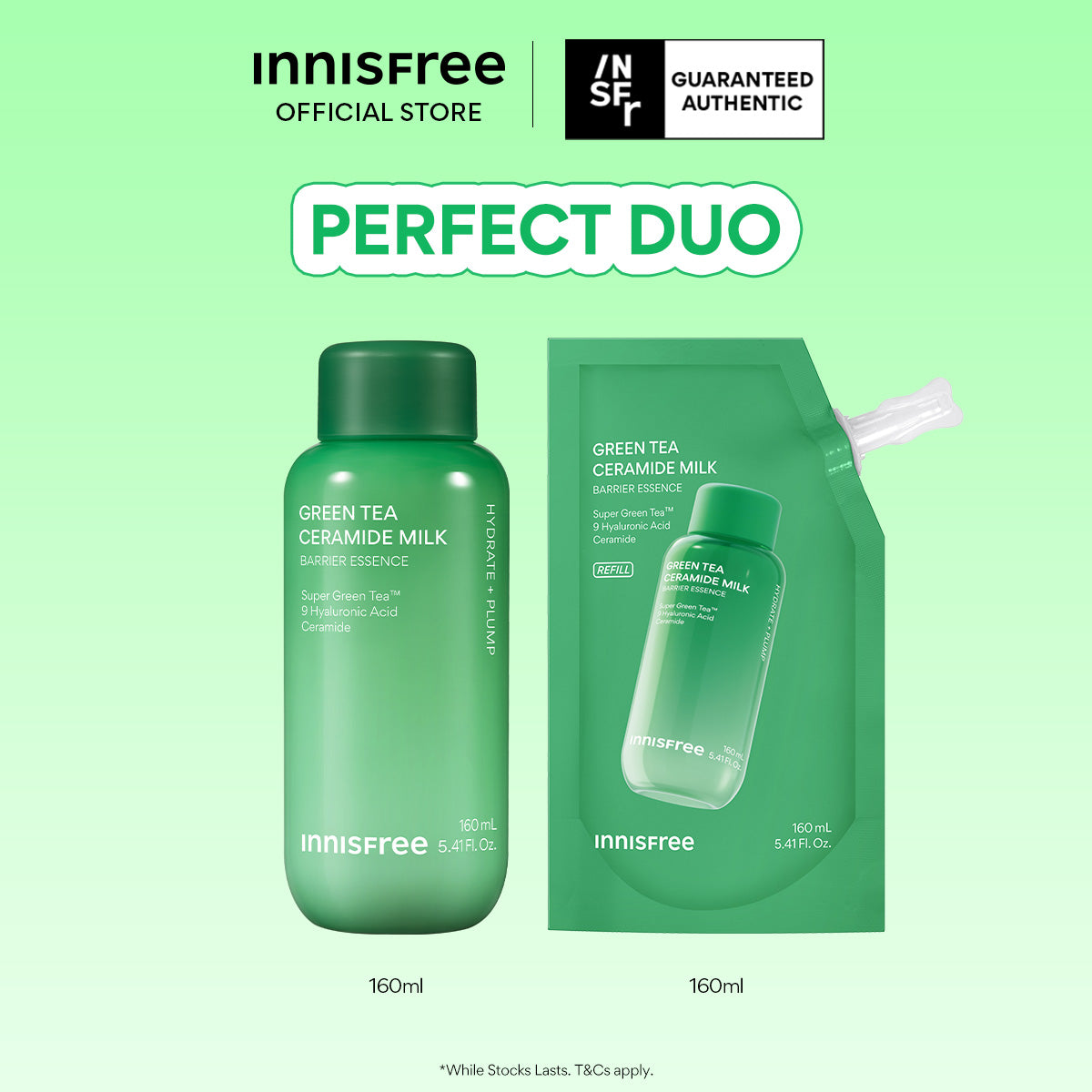 Green Tea Ceramide Milk & Refill Duo - Milk Essence, Hydration & Barrier Repair