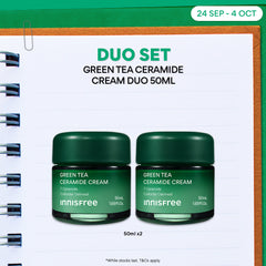Green Tea Ceramide Cream Duo 50ml - Moisturizer, Hydration & Barrier Repair