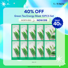 [11.11 Sale: 40% OFF] Green Tea Energy Mask 22ml x 10pcs
