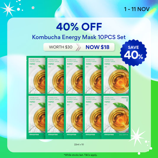 [11.11 Sale: 40% OFF] Kombucha Energy Mask 22ml x 10pcs