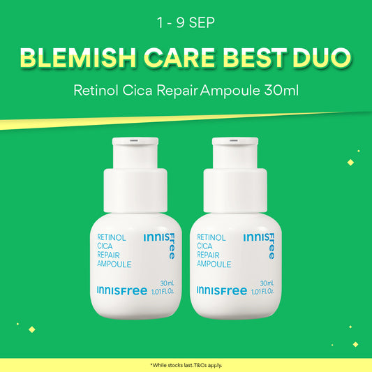 [Best Duo] INNISFREE Retinol Cica Repair Ampoule 30ml + 30ml for Soothing Pore & Blemish Care