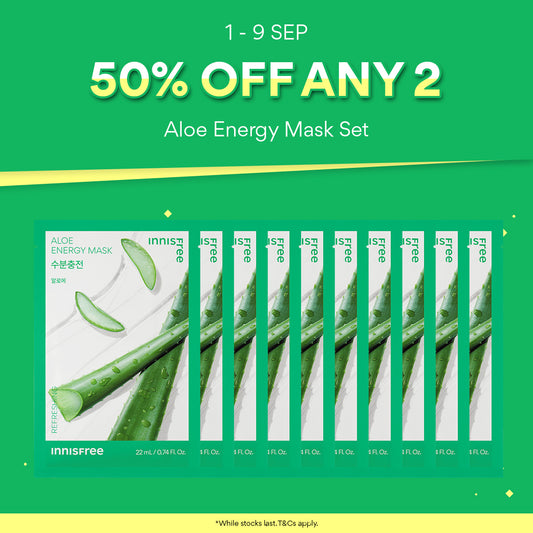 [50% OFF ANY 2] Aloe Energy Mask 22ml x 10pcs - Daily Sheet Mask for Instant Hydration & Soothing Relief