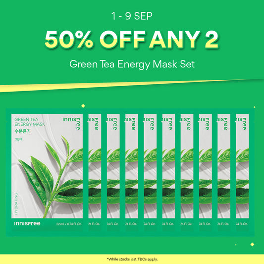 [50% OFF ANY 2] Green Tea Energy Mask 22ml x 10pcs - Daily Sheet Mask for Instant Hydration & Soothing Relief