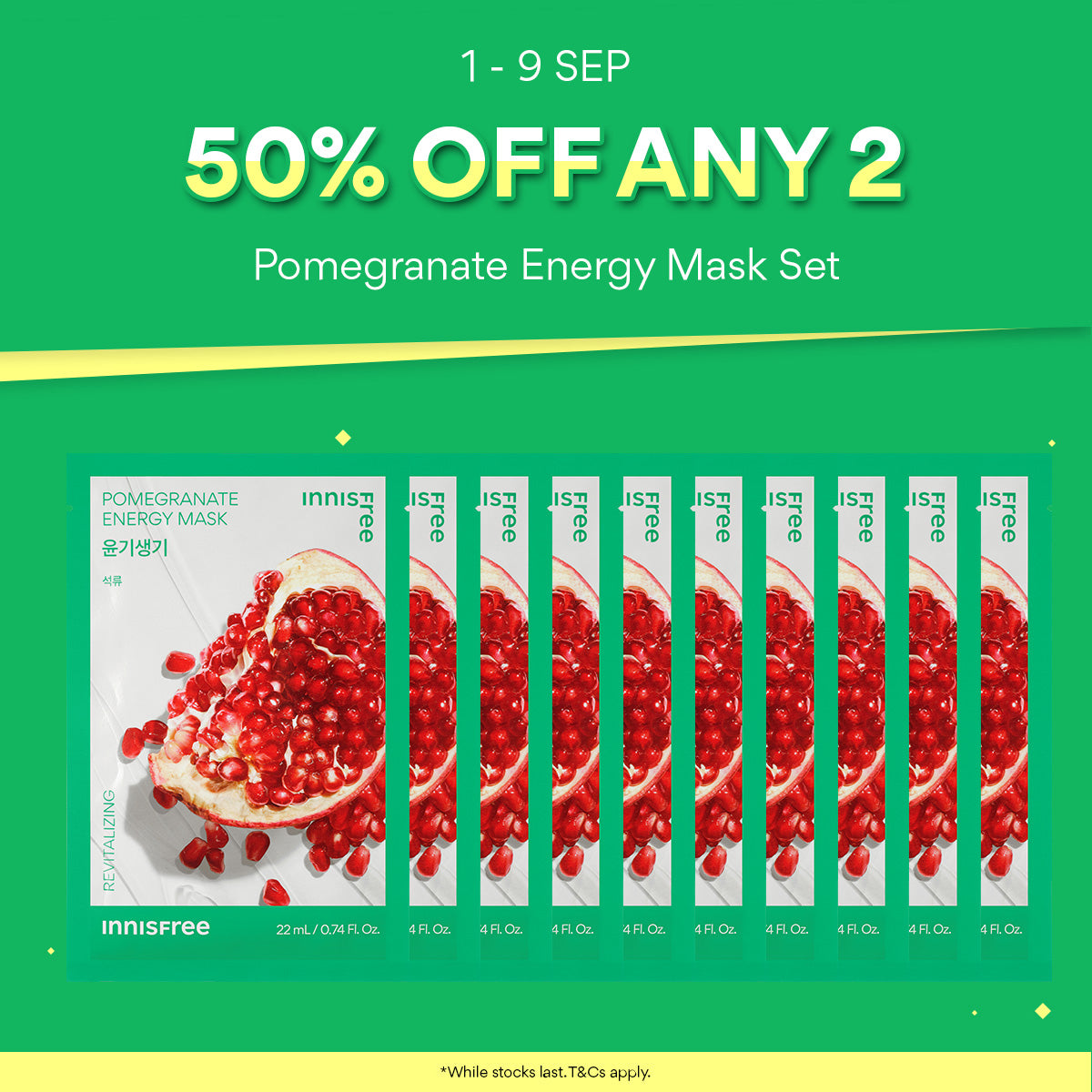 [50% OFF ANY 2] Pomegranate Energy Mask 22ml x 10pcs - Daily Sheet Mask for Instant Hydration & Soothing Relief