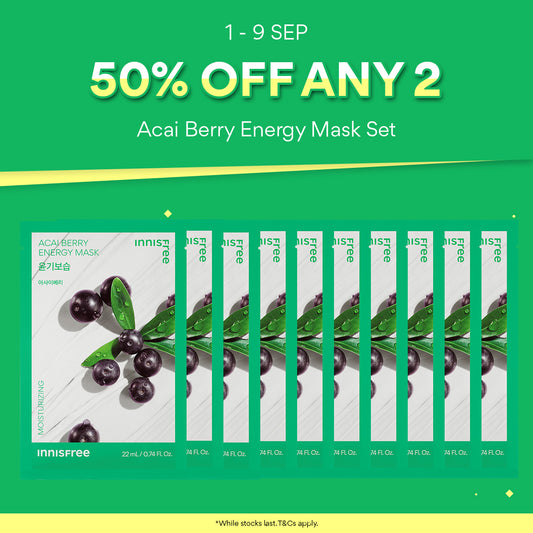 [50% OFF ANY 2] Acai Berry Energy Mask 22ml x 10pcs - Daily Sheet Mask for Instant Hydration & Soothing Relief