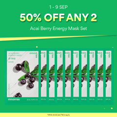 [50% OFF ANY 2] Acai Berry Energy Mask 22ml x 10pcs - Daily Sheet Mask for Instant Hydration & Soothing Relief