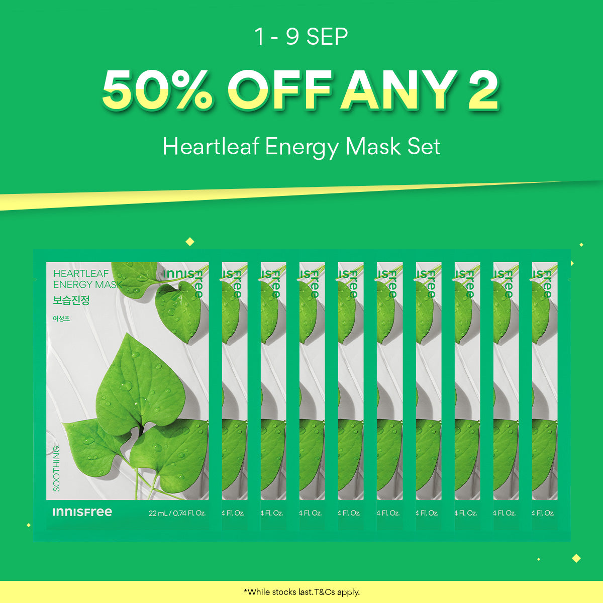 [50% OFF ANY 2] Heartleaf Energy Mask 22ml x 10pcs - Daily Sheet Mask for Instant Hydration & Soothing Relief