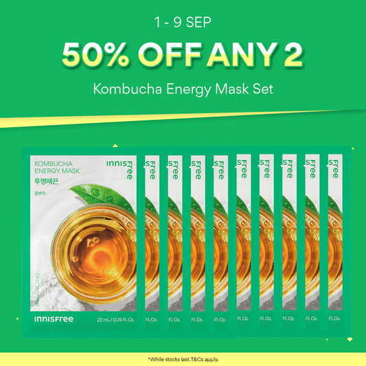 [50% OFF ANY 2] Kombucha Energy Mask 22ml x 10pcs - Daily Sheet Mask for Instant Hydration & Soothing Relief