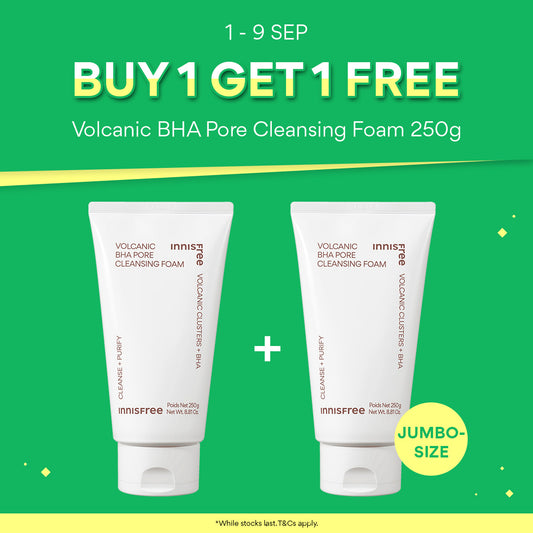 [1+1] INNISFREE Volcanic BHA Pore Cleansing Foam 250g - Deep Pore Cleanser for Sensitive & Oily Skin