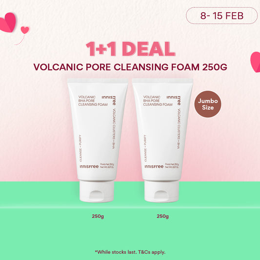 [1+1] INNISFREE Volcanic BHA Pore Cleansing Foam 250g - Deep Facial Cleanser for Sensitive & Oily Skin