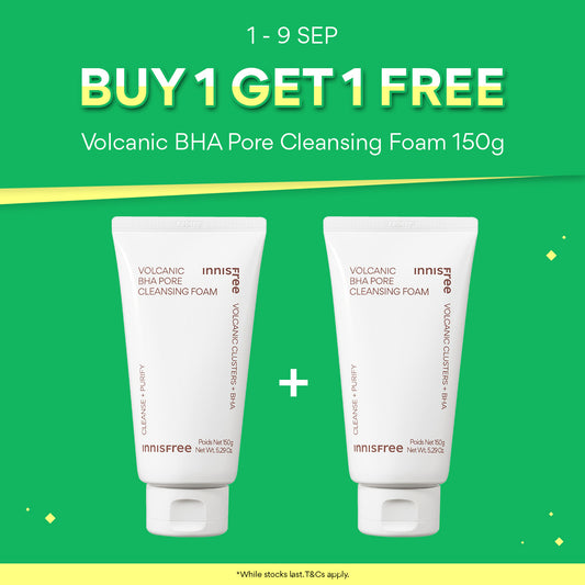 [1+1] INNISFREE Volcanic BHA Pore Cleansing Foam 150g - Deep Pore Cleanser for Sensitive & Oily Skin