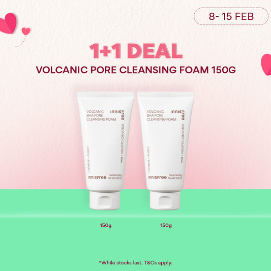 [1+1] INNISFREE Volcanic BHA Pore Cleansing Foam 150g - Deep Facial Cleanser for Sensitive & Oily Skin