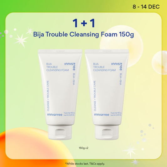 [12.12 Sale: 1+1] INNISFREE Bija Trouble Cleansing Foam 150g - Facial Cleanser for Sensitive & Oily Skin
