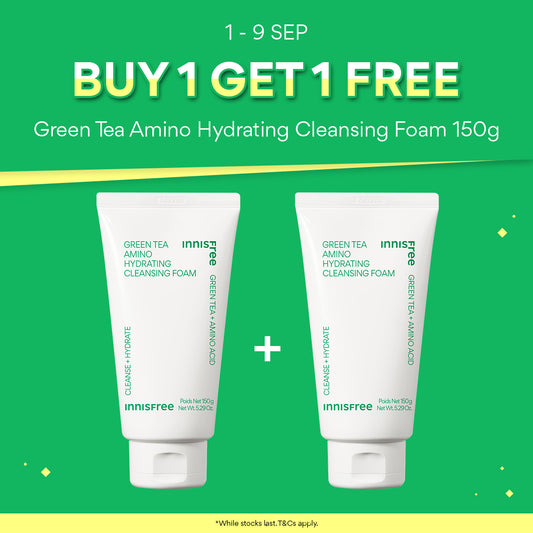 [1+1] INNISFREE Green Tea Amino Hydrating Cleansing Foam 150g - Daily Facial Cleanser