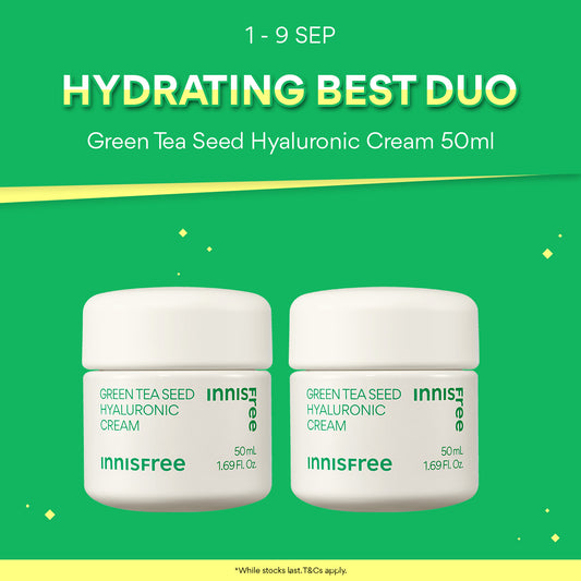 [Best Duo] INNISFREE Green Tea Seed Hyaluronic Cream 50ml + 50ml for Daily Deep Hydration & Moisture
