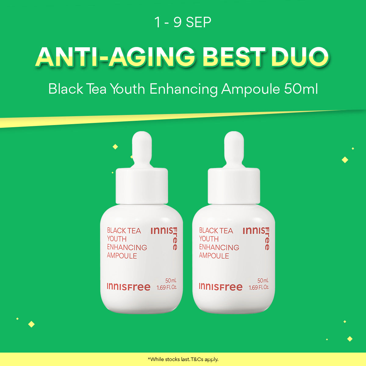 [Best Duo] INNISFREE Black Tea Youth Enhancing Ampoule 50ml + 50ml for Anti-aging & Firming