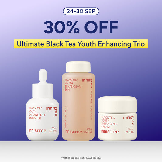 [PayDay: 30% OFF] INNISFREE Ultimate Black Tea Youth Enhancing Trio - Skin, Ampoule & Cream for Anti-Aging & Firming