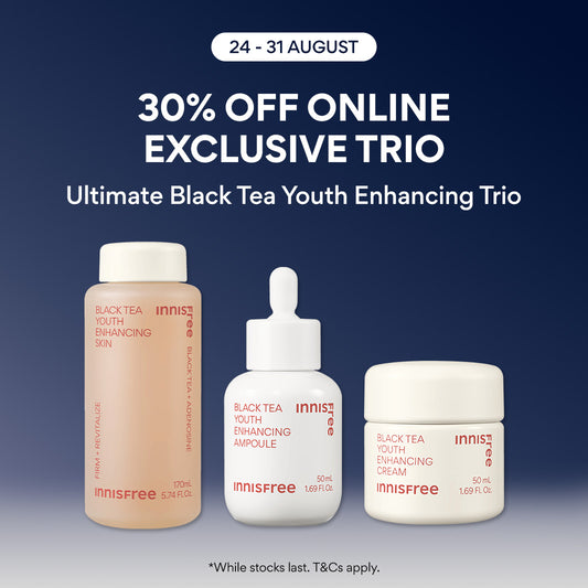 [PayDay: 30% OFF] INNISFREE Ultimate Black Tea Youth Enhancing Trio - Skin, Ampoule & Cream for Anti-Aging & Firming