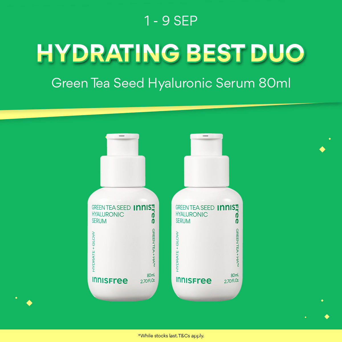 [Best Duo] INNISFREE Green Tea Seed Hyaluronic Serum 80ml + 80ml for Daily Deep Hydration