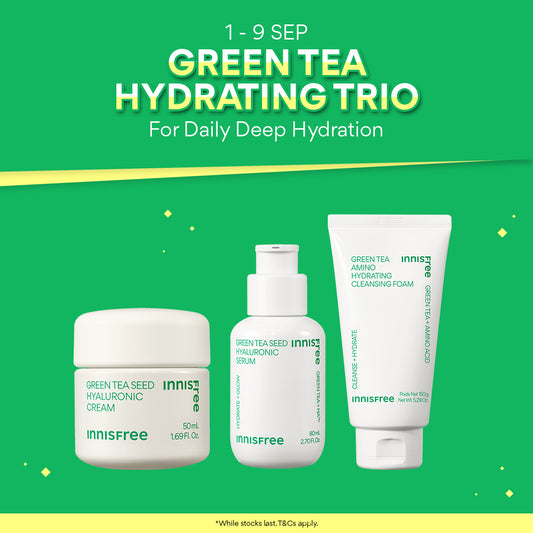 [35% OFF] INNISFREE Green Tea Hydrating Trio - Cleanser, Hyaluronic Serum & Cream for Daily Deep Hydration