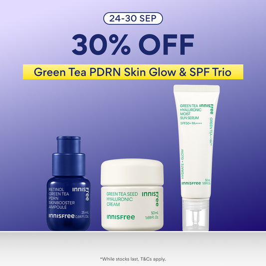 [PayDay: 30% OFF] INNISFREE Green Tea PDRN Skin Glow & SPF Trio - Ampoule, Cream & Sun Serum for Pores, Wrinkles, Hydration & SPF