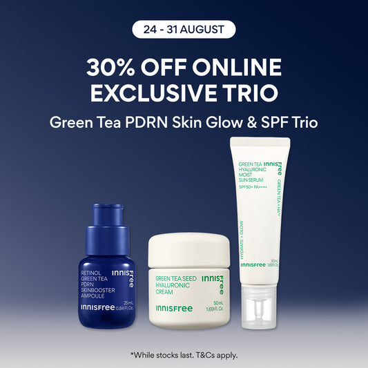 [PayDay: 30% OFF] INNISFREE Green Tea PDRN Skin Glow & SPF Trio - Ampoule, Cream & Sun Serum for Pores, Wrinkles, Hydration & SPF