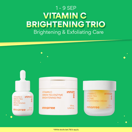 INNISFREE Vitamin C Brightening Trio - Toner Pad, Serum & Cream for Brightening & Exfoliating Care