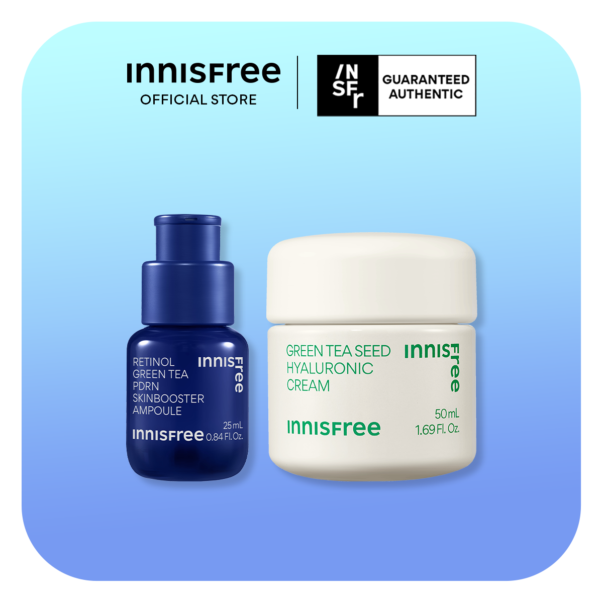 INNISFREE Retinol Green Tea PDRN Skinbooster Ampoule + Green Tea Cream Duo