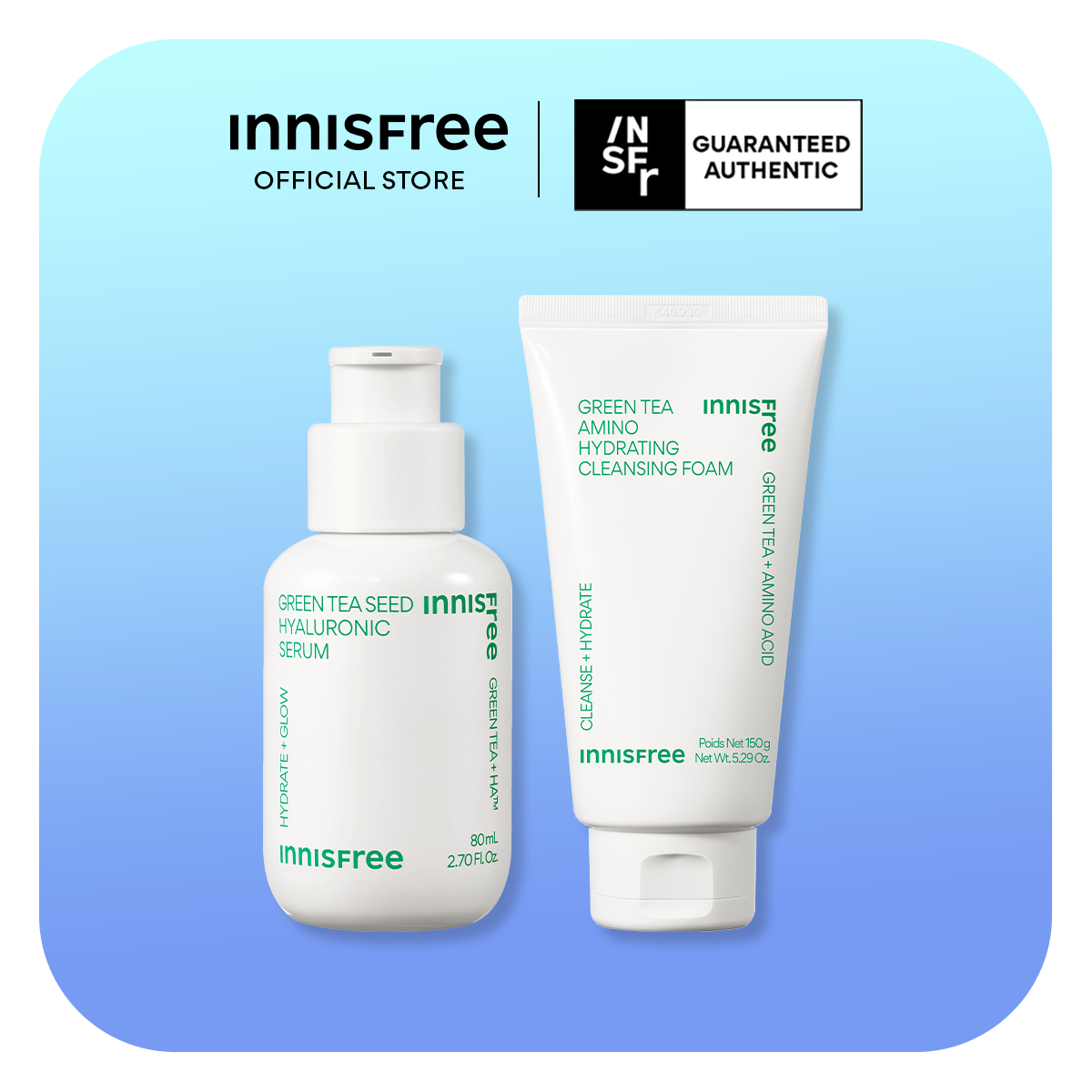 INNISFREE Green Tea Hydrating Cleanser & Serum Duo - For Daily Facial Cleansing & Deep Hydration