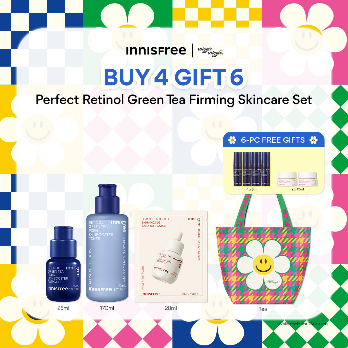 [INNISFREE x Wiggle Wiggle] Perfect Retinol Green Tea Firming Skincare Set + 6-pc Free Gifts