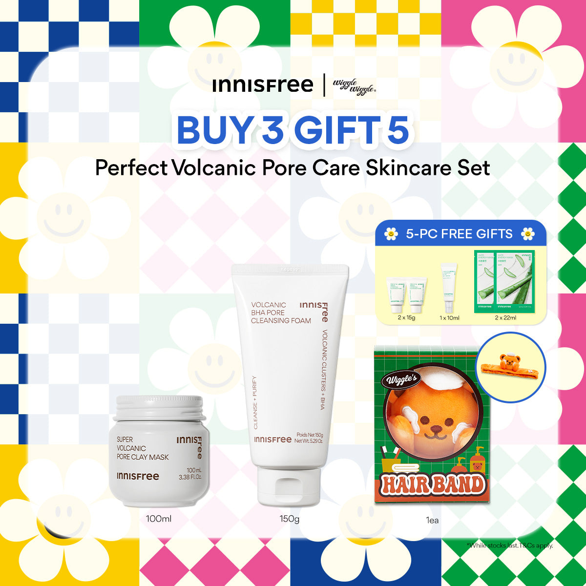 [INNISFREE x Wiggle Wiggle] Perfect Volcanic Pore Care Skincare Set + 5-pc Free Gifts